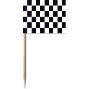 50x Cocktailprikkers race/finish vlag 8 cm vlaggetjes decoratie - Wegwerp prikkertjes - Formule 1/autoracen thema