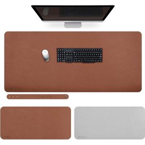 Premium kwaliteit bureauonderlegger van PU-leer - Grote bureauonderlegger 135 x 60 cm - XXL muismat waterdicht bruin grijs Desk Mat