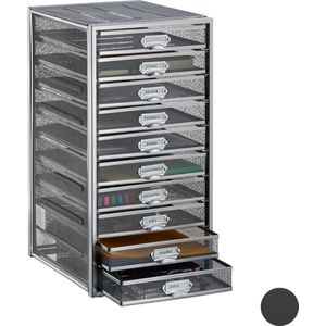 Relaxdays Ladenbox - brievenbak - opbergsysteem - ladenblok op bureau - 10 vakken - A4 - zilver