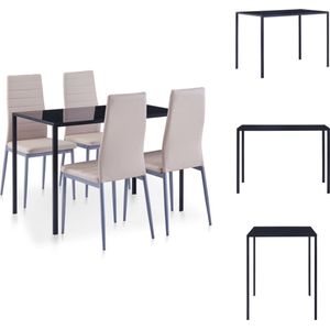 vidaXL Eetkamerset - 5-delig - Cappuccino - Gehard glas - Kunstleer - Set tafel en stoelen