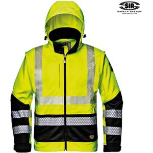 STARMAX JACKET Werkjas, Hi-Vis Geel/Zwart Veiligheidsjas, 3X - Softshell - Polyester - Microfleece - EN ISO 20471 Klasse 2 - Afneembare Capuchon - Verstelbare Manchetten - Reflecterende Band