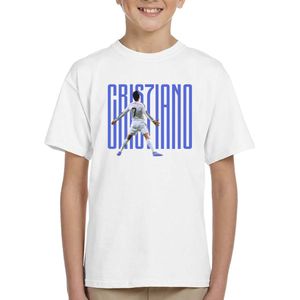 Ronaldo - Kinder T-Shirt - Wit - Maat 110 / 116 - T-Shirt leeftijd 5 tot 6 jaar - Voetbal shirt - Cadeau - Shirt cadeau - CR7 t-shirt - voetbal - verjaardag - Unisex Kids T-Shirt - Blauwe tekst