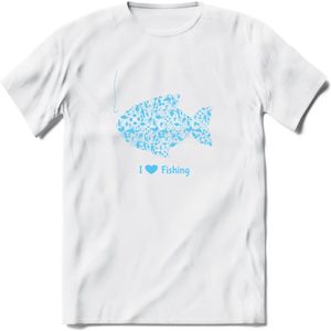 I Love Fishing - Vissen T-Shirt | Blauw | Grappig Verjaardag Vis Hobby Cadeau Shirt | Dames - Heren - Unisex | Tshirt Hengelsport Kleding Kado - Wit - L