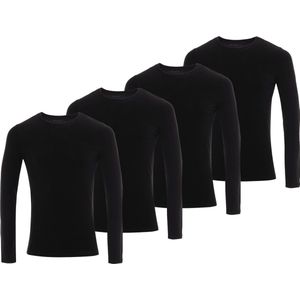 BOXR Underwear - Bamboe Longsleeve T-Shirt Heren - Ronde hals - Zwart - L - Zijdezacht - Thermo Control - Lange Mouwen Ondershirt Heren - 4-Pack