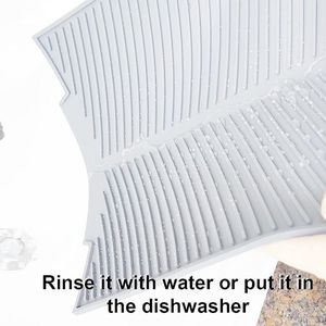 Siliconen droogmat, extra groot, hittebestendig en antislip afvoerrek, rubberen mat voor het drogen van servies en glazen (43 x 33 cm, lichtgrijs)