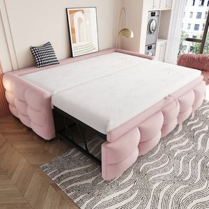 Pugsdrly Eenpersoonsbed Kinderbed Gekleurd bed Opvouwbaar bed Uitschuifbaar bed Nestbed 90/180x190 cm met lattenbodem multifunctioneel bed teddy fluweel stof roze
