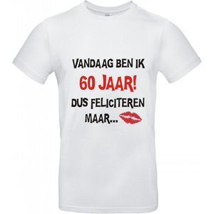 60 jaar verjaardag - T-shirt Vandaag ben ik 60 jaar dus feliciteren maar - Maat XL - Wit - 60 jaar verjaardag - verjaardag shirt