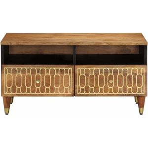 The Living Store Salontafel 80x54x40 cm massief mangohout - Salontafel - Mangohouten Tafel - Houten Salontafel - Bijzettafel - Vintage Salontafel