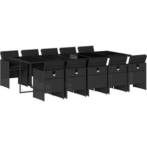 vidaXL 11-delige Tuinset met kussens zwart Tuinmeubels - Tuinset - Buitendecoratie - Lounge Set - Eetkamerset