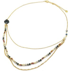 Ketting Gelaagd - Kralen - RVS - Lengte 39-45 cm - Zwart