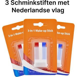 Set van 3 Schminkstiften | Koningsdag Accessoires | Rood Wit Blauw Stift | Nederlands Vlag Schmink Stift | Koningsdag Schmink