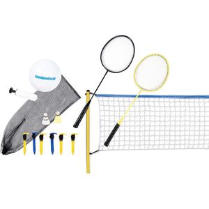 Tennisnet en rackets set - vrijstaand vrijetijdsnet voor badminton en streettennis badminton net