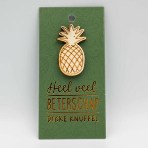 Houten Broche op cadeaukaart, Beterschap, cadeau idee om beterschap te wensen