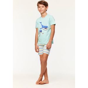 Woody pyjama jongens/heren - turquoise - walvis - 231-1-PUS-S/702 - maat 152
