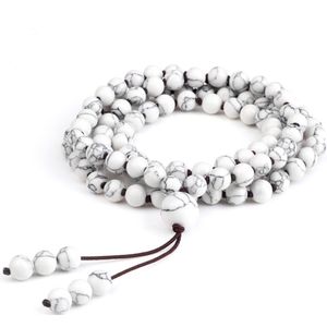 Marama - Mala armband White Marble - natuursteen - 108 kralen - ketting - elastisch