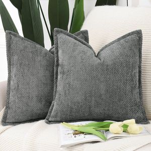 Inovra ® Set van 2 fluwelen kussenhoezen, zachte decoratieve sierkussenhoezen, moderne kussenhoezen voor bank, woonkamer, slaapkamer, donkergrijs, 50 x 50 cm