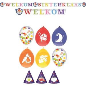 2 x Welkom Sinterklaas slinger en 6 luxe Sinterklaas ballonnen