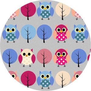 Mat, Vloermat, Vloerkleed, Tapijt, Kind - Kinderkamer Uil - Rond - Wasbaar - Antislip – - 115 x 115 cm