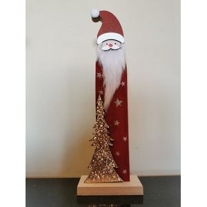 Houten Kerstman met gouden kerstboom 31cm - Kerstdecoratie