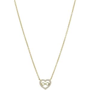 Lucardi Dames Zilveren goldplated ketting met hanger hart infinity zirkonia - Ketting - 925 Zilver - Goudkleurig - 45 cm