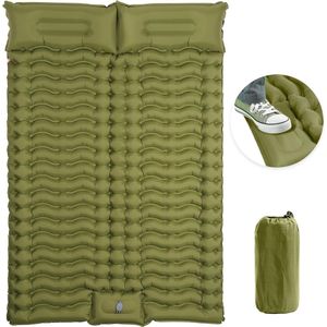 Isomat, 10 cm, camping, 2 personen, opblaasbaar, ultralicht met kussen, campingmatras voor outdoor, strand, wandelen, tent, groen