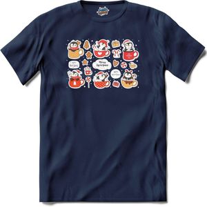 Kerst pinguin buddy's - T-Shirt - Heren - Navy Blue - Maat M