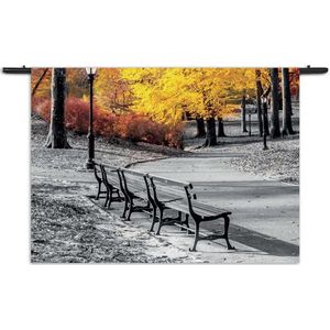 Velours Wandkleed Gele herfst Rechthoek Horizontaal XXL (130 X 180 CM) - Wandkleden - Met roedes