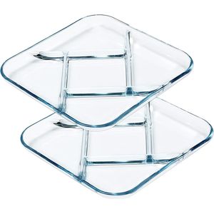 Glasplaat, portieplaten voor volwassenen, portiecontroleplaten voor gewichtsverlies (23 cm vierkant)