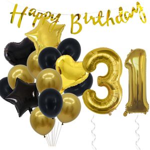 Snoes Ballonnen 31 Jaar Feestpakket – Versiering – Verjaardag Set Goldie Cijferballon 31 Jaar -Heliumballon
