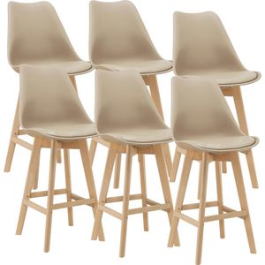 Barkruk set van 6 kunstleer en beuken 105x48x58 cm beige