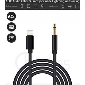 Aux Kabel Auto iPhone - Iphone Aux-kabel auto - iPhone Lightning 3.5 mm - Jack audio aansluiting - (Zwart)