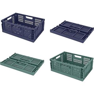 Pack of 4 Foldable Storage Baskets, Plastic Storage Boxes for Kitchen, Bedroom, Study (2 Pieces Blue + 2 Pieces Dark Green, 40 x 30 x 15 cm)