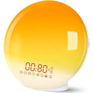 Zonsopgang-/zonsondergangsimulatie wake-up lichtwekker met twee wektijden, 7 natuurgeluiden, FM-radio en sluimerfunctie - voor volwassenen en kinderen