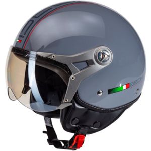 BEON DESIGN-B Scooterhelm met vizier - Geschikt als Brommer Motor Snorfiets helm - Retro Vespa scooterhelm - Volwassenen - S - Nardo Grijs - Jethelm incl Gratis helmtas