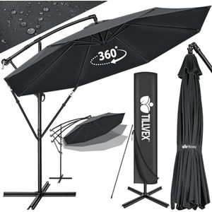 Parasol Ø 300 cm met zwengel, zweefparasol met standaard, tuinscherm, UV-bescherming, aluminium zonnescherm, waterdicht marktscherm, antraciet