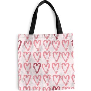 Schoudertas - Strandtas - Shopper Hart - Valentijnsdag - Roze - Patroon - 40x40 cm - Katoenen tas