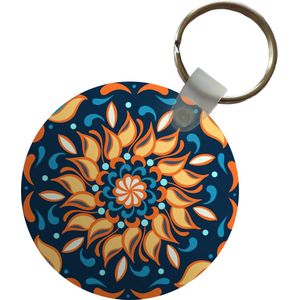 Sleutelhanger - Zonnebloemen - Bladeren - Oranje - Blauw - Plastic - Rond - Uitdeelcadeautjes