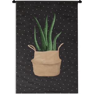 Wandkleed PlantenKerst illustraties - Illustratie van een Aloë vera plant op een zwarte achtergrond met witte stippen Wandkleed katoen 90x135 cm - Wandtapijt met foto