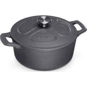 Navaris gietijzeren braadpan met deksel - Dutch oven - Geëmailleerde pan - Pot geschikt voor inductie gas en keramisch koken - Matzwart