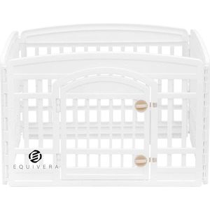 Equivera Opvouwbare Box Behuizing - 4 Panelen - Afsluitbare Kunststof Deur - L91.5 x D91.5 x H60 cm - Voor Binnen en Buiten - Honden, Konijnen, Katten - Wit/Beige Puppyren