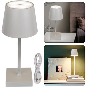 Cheqo® Moderne Draadloze Tafellamp - Tafellamp Oplaadbaar met USB - Nachtlamp - Verstelbare LED Touchlamp - Wit - 26 cm Hoog - Oplaadbare Buitenlamp