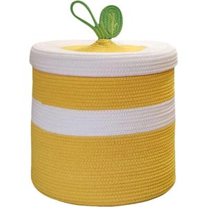Kids Cotton Rope Laundry Basket with Lid and Handle - Yellow and White