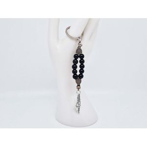 Sleutelhanger Natuursteen “Obsidian” - Sleutelhanger met hanger-""Palestina kaart""- 8 mm diameter van de korrel- Een mooi cadeau voor Moederdag, Vaderdag en voor familie en vrienden