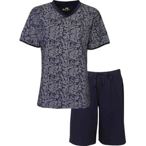 Medaillon - Dames Shortama - Pyjama Set - Blauw- Maat 3XL