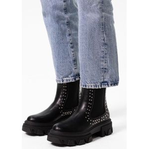 Sacha - Dames - Zwarte chelsea boots met zilverkleurige studs - Maat 40