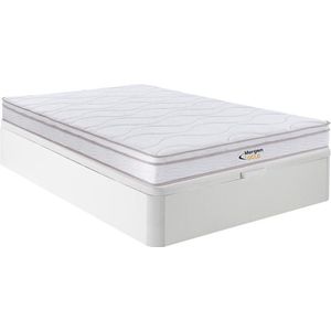 Vente-unique Set 160 x 200 cm bedbodem met opbergruimte, wit + matras met veren met 3 zones en vormgeheugen van 20 cm dik - WOLKENTANZ de YSMÉE
