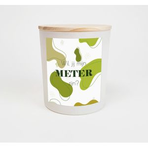 Geurkaars in glas - Meter vragen - Wil jij mijn meter zijn - Geurkaarsen geschenkset - Geurkaars - WIT - Abstract green design