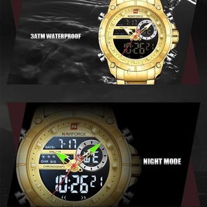 Naviforce Top Luxe Originele Sport Horloge Voor Mannen Quartz Staal Waterdichte Dual Display Militaire Horloges Relogio Masculino