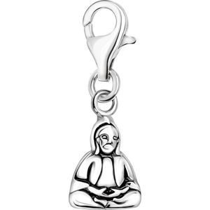 Quiges – 925 - Zilver – Charm - Bedel - Hanger - 3D Boeddha - met – sterling - zilver - karabijnslot - geschikt - voor -Bedelarmband HC031