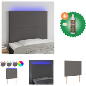 vidaXL Hoofdbord LED 100x5x118/128 cm kunstleer grijs - Bedonderdeel - Inclusief Houtreiniger en verfrisser